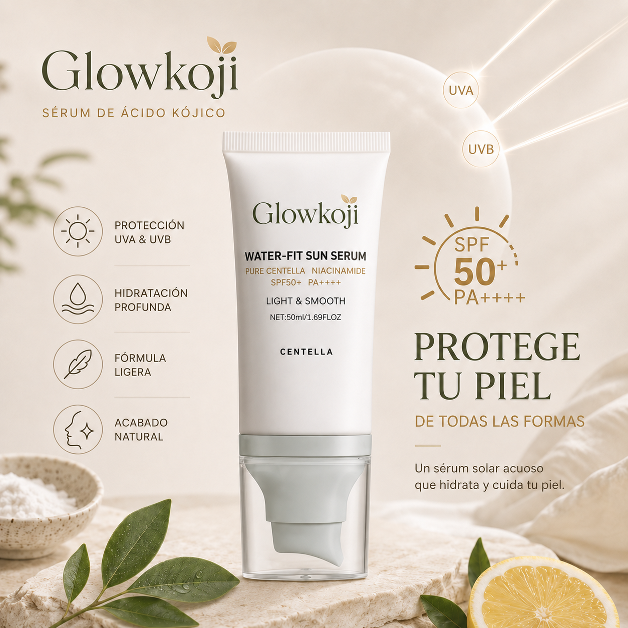 GlowKoji Escudo Solar SPF50 - Protector Facial con Centella Asiática